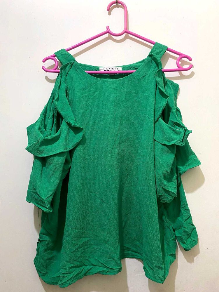 Green Cold Shoulder Top