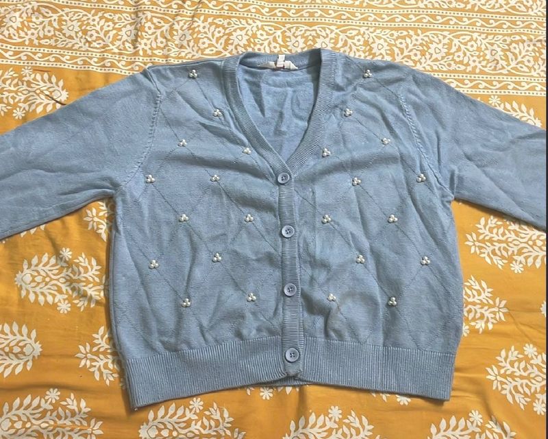 Blue Beaded Cardigan Korean Style