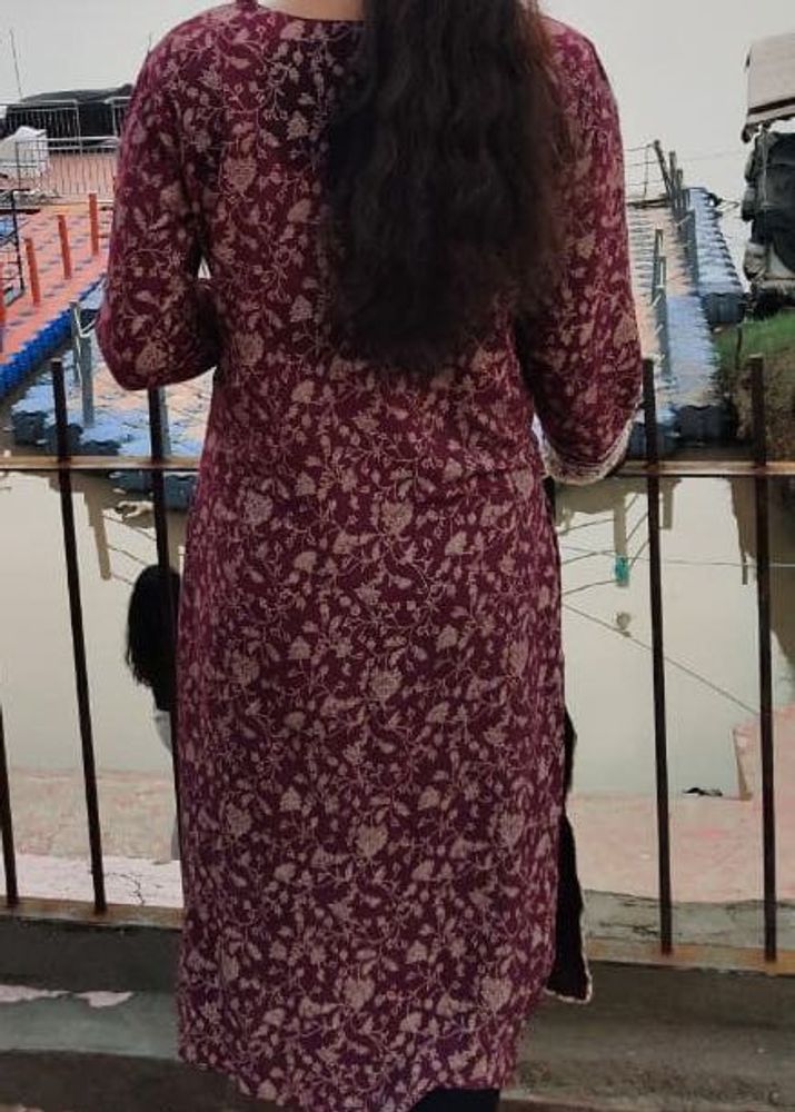 Maroon Floral Print Kurta