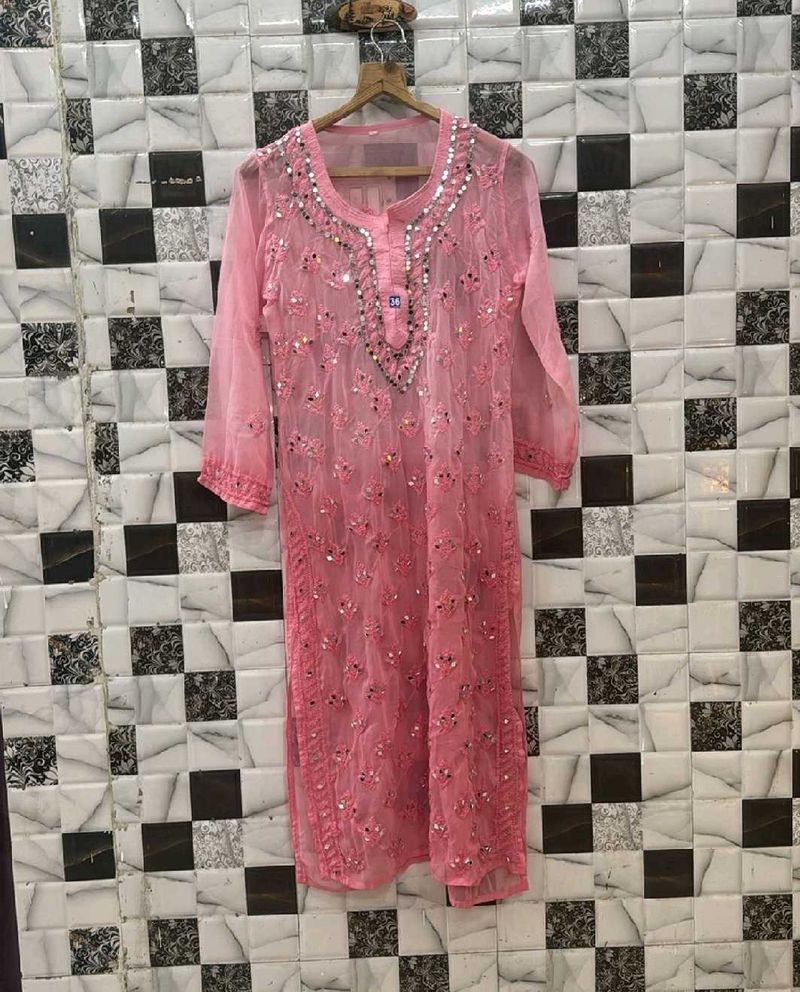 Mirror Work Chickenkari Kurta