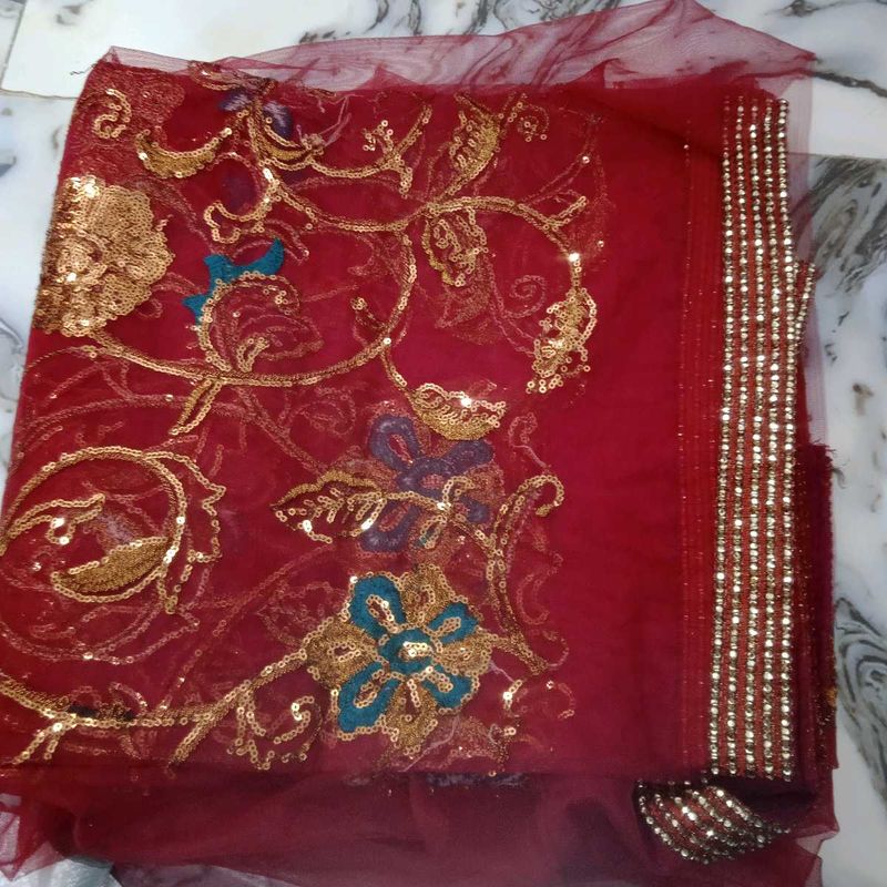 Embroidered Maroon net saree