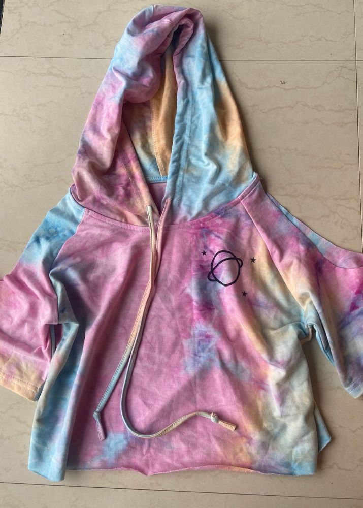 Pastel tie dye cold shoulder hoodie