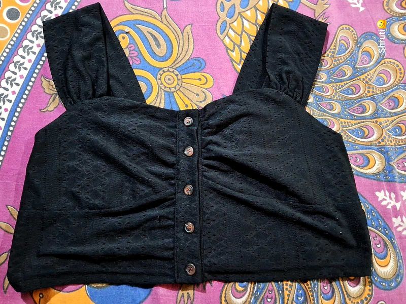 Black Button-Front Crop Top