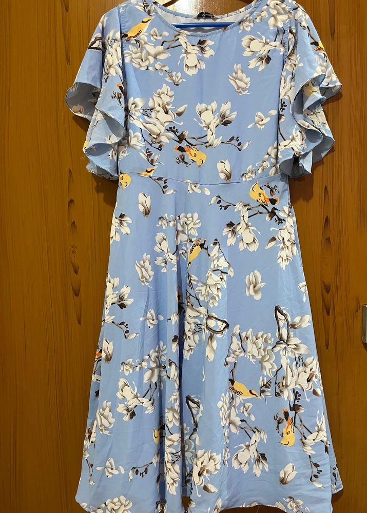 Blue Printed Flared Maxi Dress