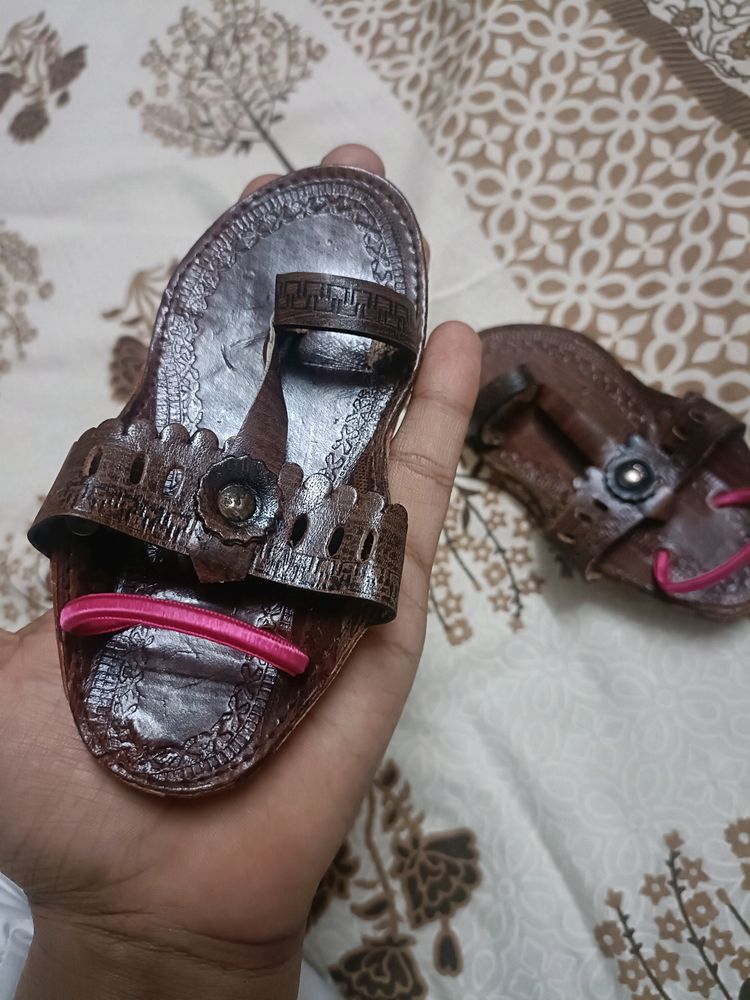 Leather Kola Puri Chappal For Baby Boy / Girls 6-12 Months Old Only Wore 2 Times