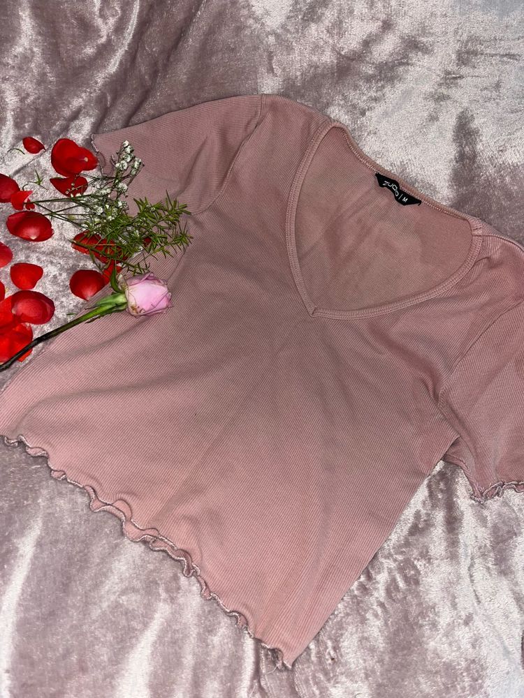 Cute Pink Ruffle Crop Top