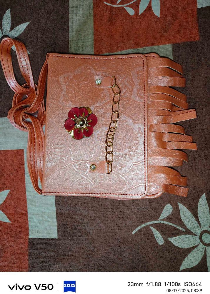 Peach Fringed Crossbody Bag