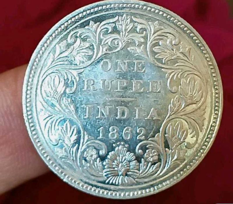 India 1862 Silver Rupee Bombay Mint Brilliant