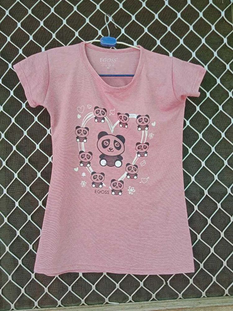 Cute Panda Graphic Pink T-Shirt