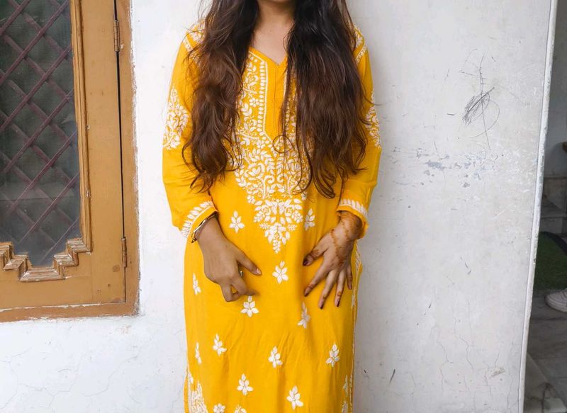 Mustard Chikankari Kurta Set