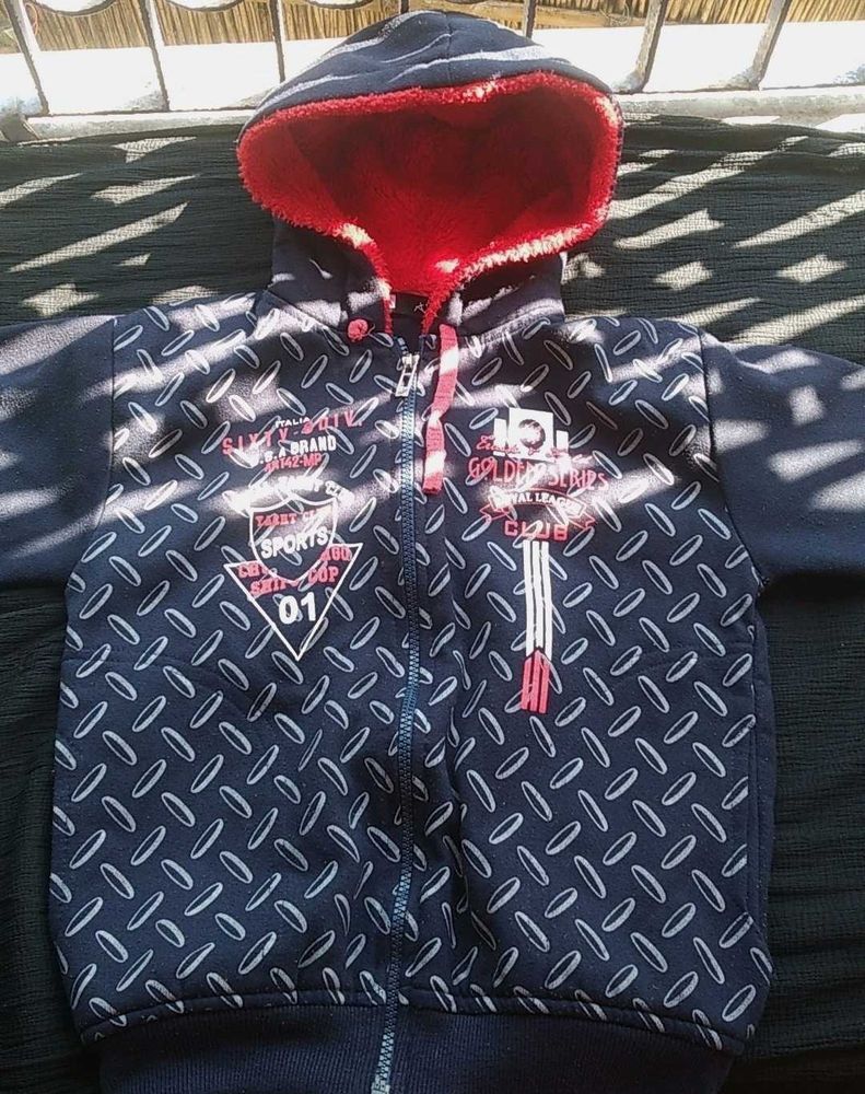 Boys Blue Printed Hoodie