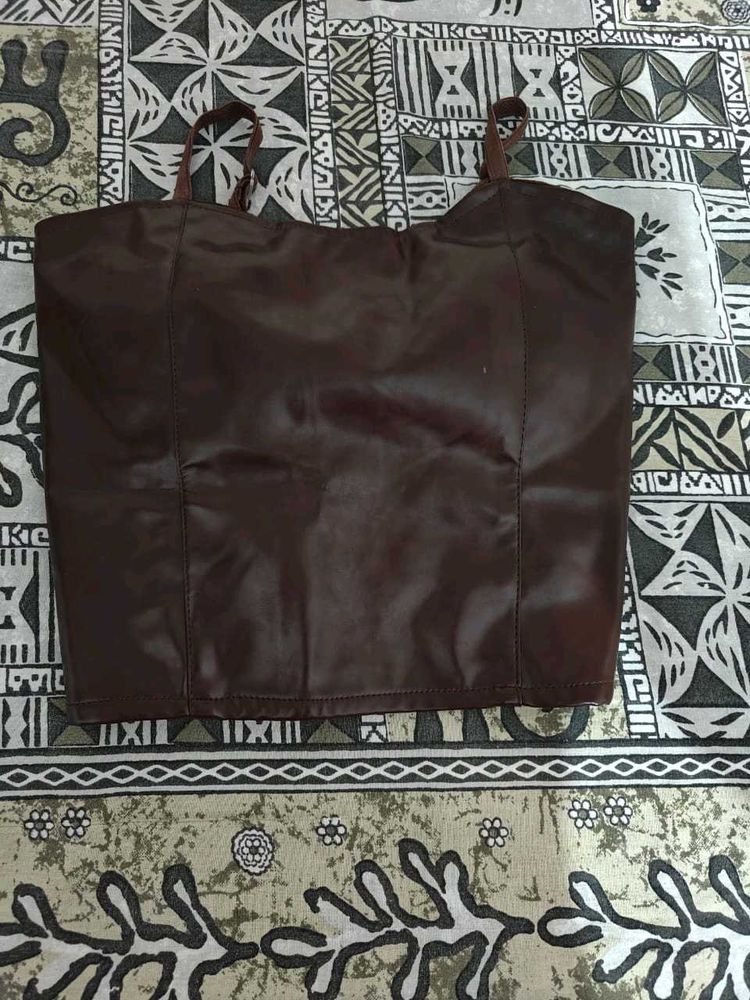 Brown Faux Leather Corset Top