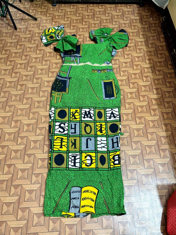 Green Printed full Dress