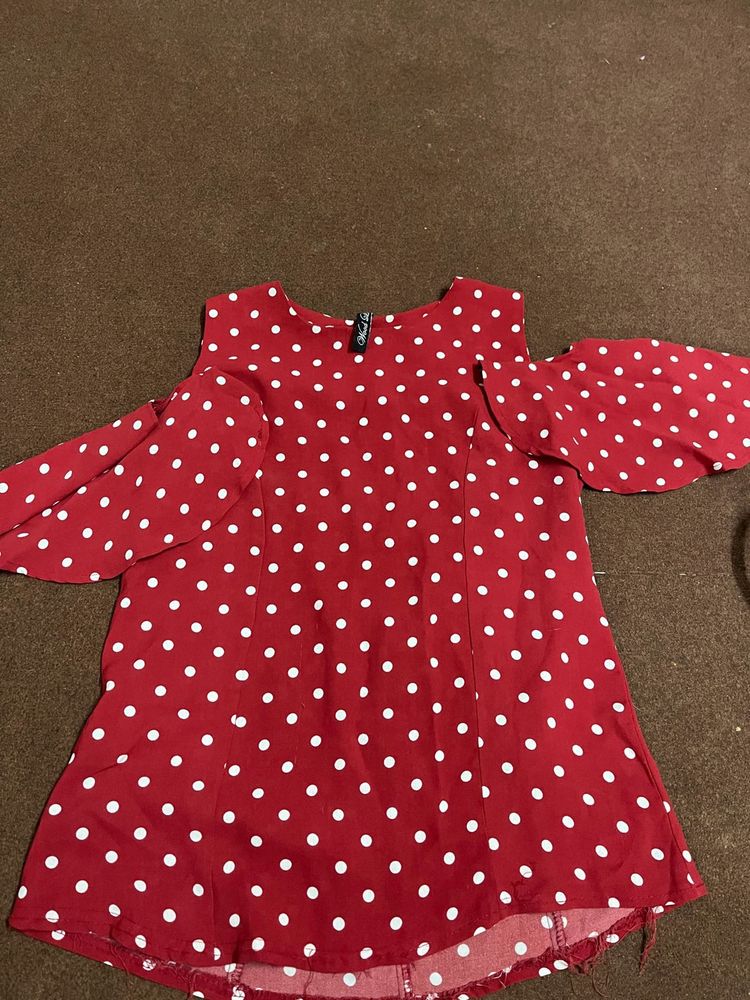 Cold Shoulder Polka Dot Top