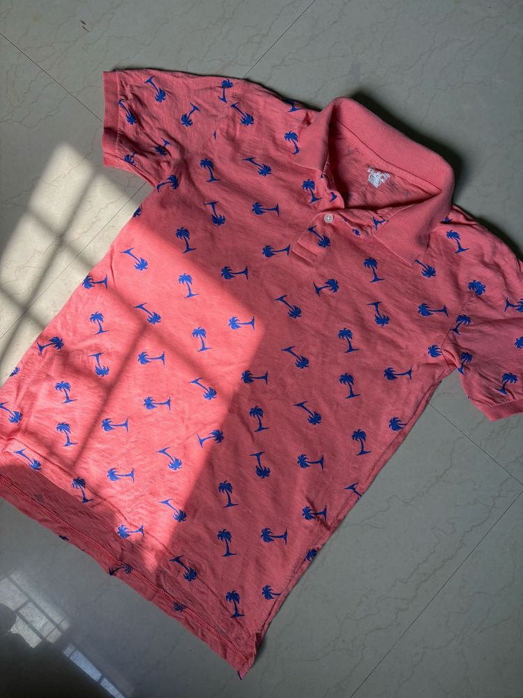 Pink Polo Shirt with Palm Trees