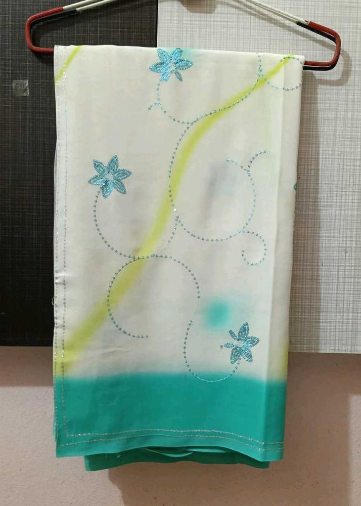 Elegant Green-White Georgette saree
