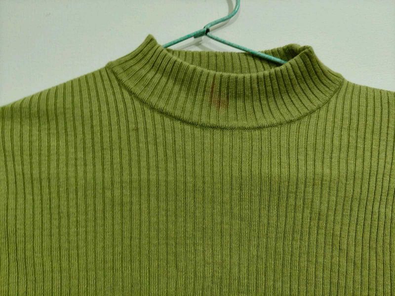 Green Ribbed Mock Neck Top