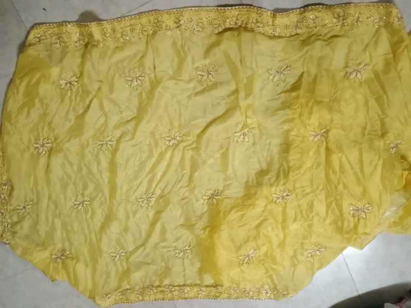 Yellow cutdana work saree