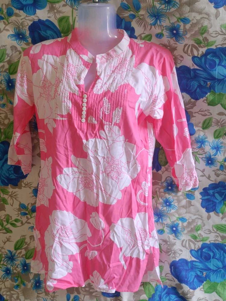 Pink Floral 3/4 Sleeve Short Kurta