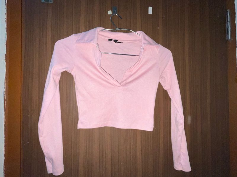 Pink Long Sleeve Crop Top