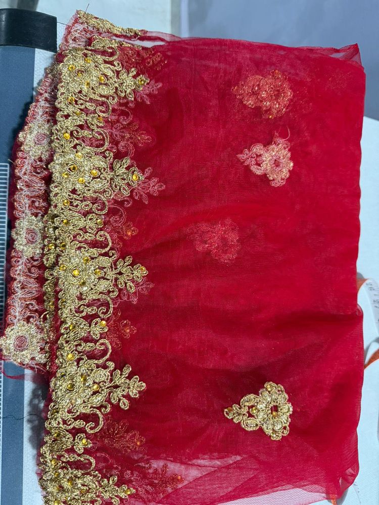 Red Embellished Dupatta for lehenga or dress