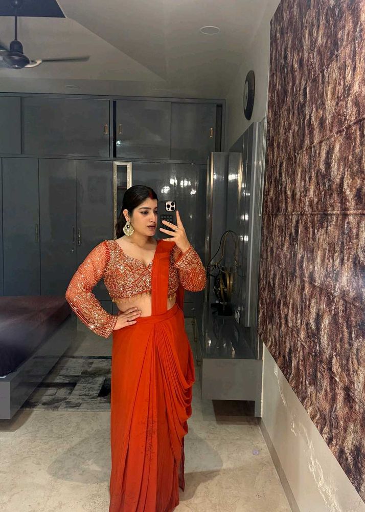 Elegant Ready to wear rust Orange Saree