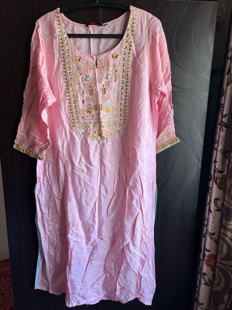 Pink Embroidered Kurta- XXL