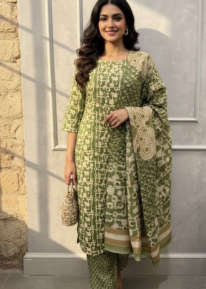 Green Printed Kurta Set