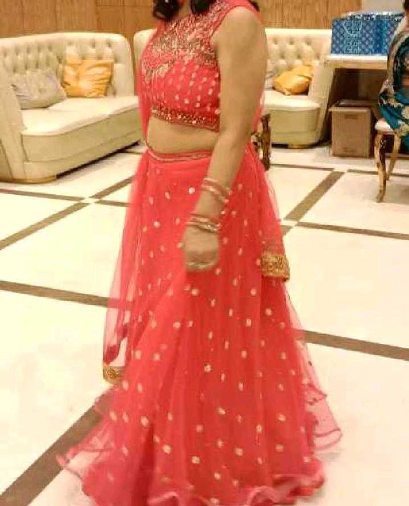 Red Lehnga Set In Net Fabric