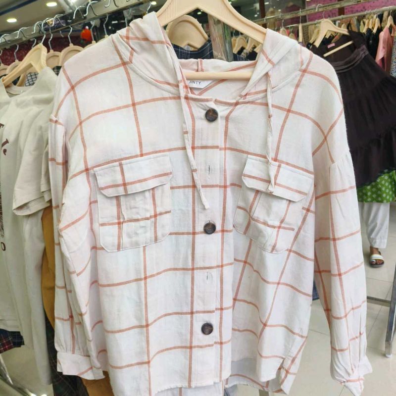 GIRLS Hooded Plaid Button-Up