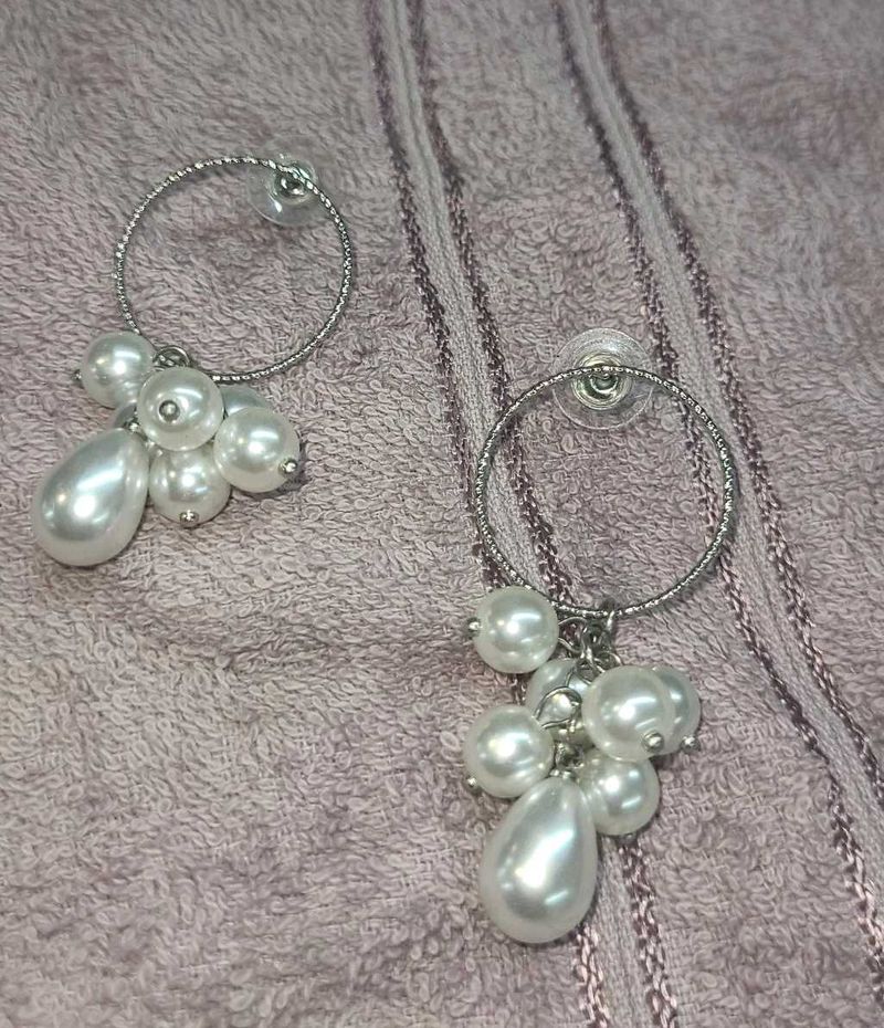 Pearl Drop Hoop Earrings