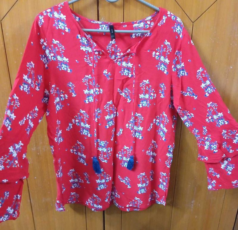 Red Floral Print Top