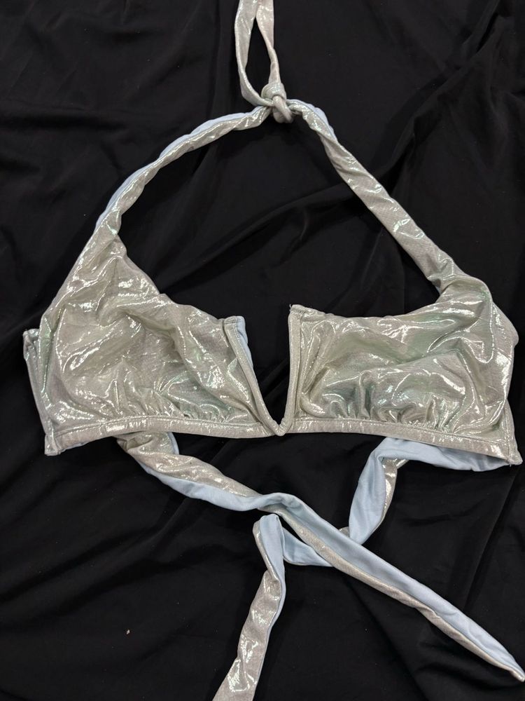 Shiny Silver Bikini Top
