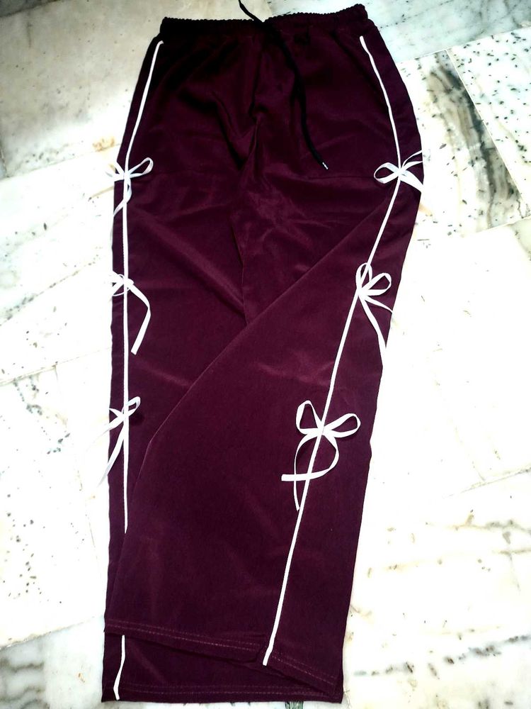 Burgundy Ribbon Tie Track Pants