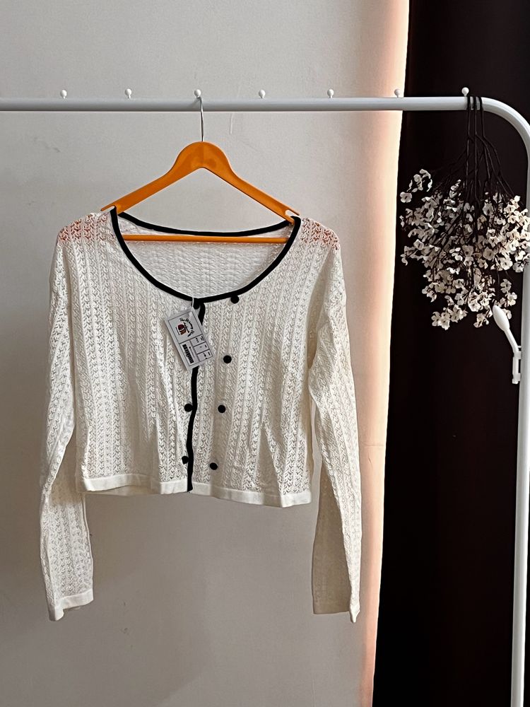 New Korean White Crochet Top