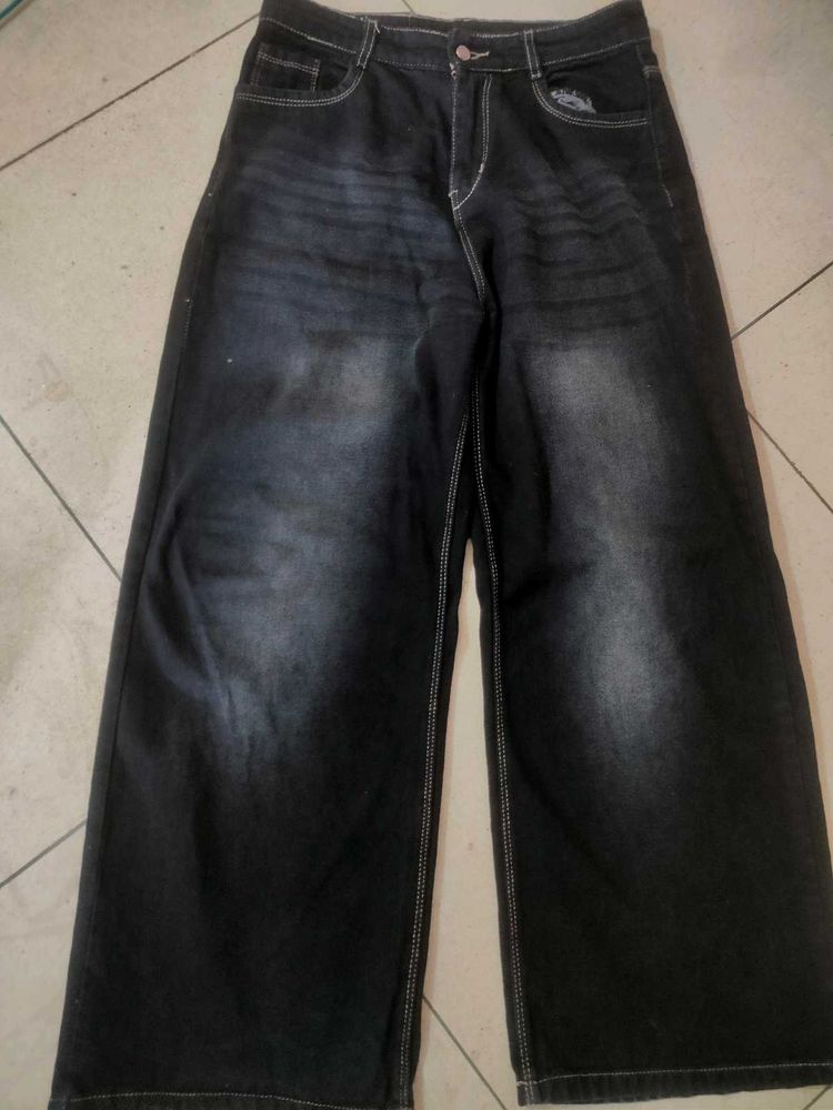 Wide Leg Black Denim Jeans