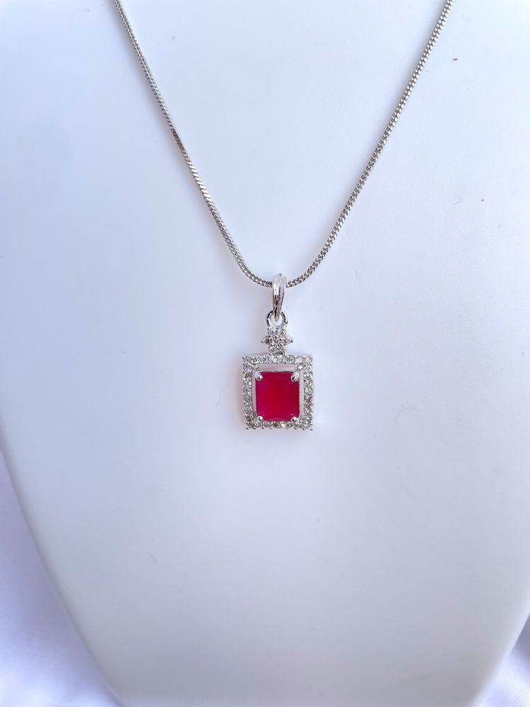 Ruby Red AD Necklace With Earrings