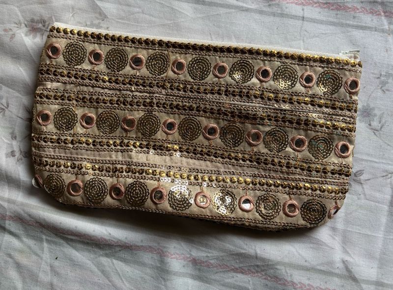 Embroidered Sequin Pouch