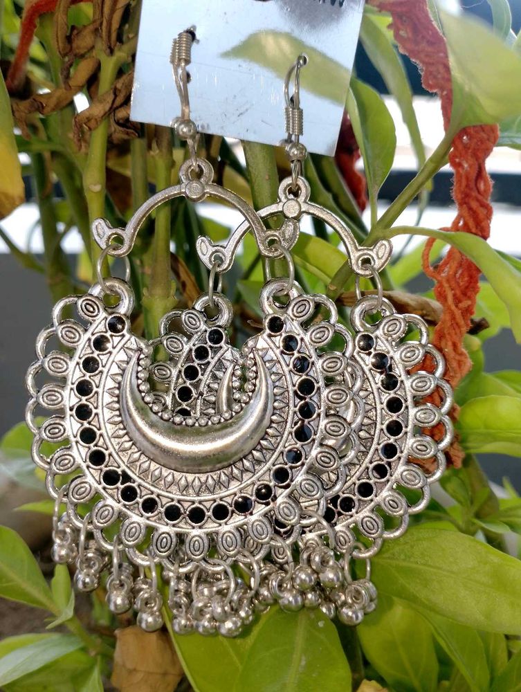 Elegant Silver Oxidized Jhumka Earrings