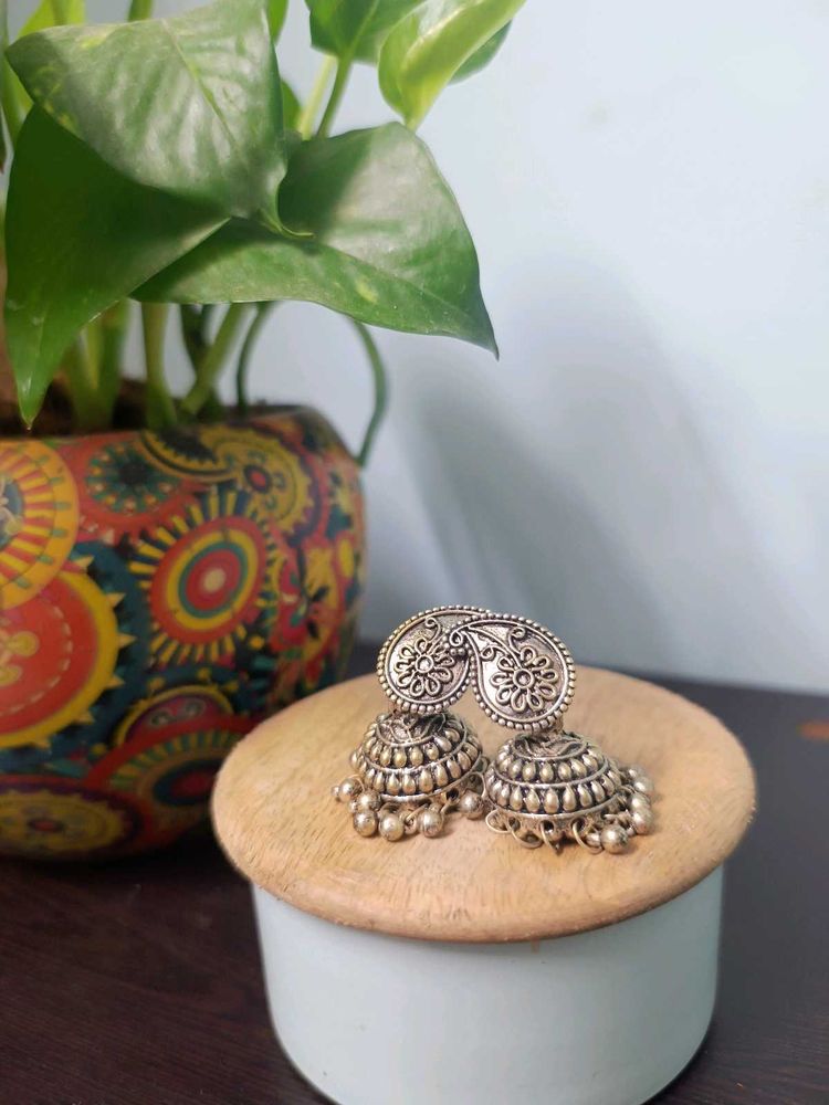 Set Of Silver Jhumka Earrings
