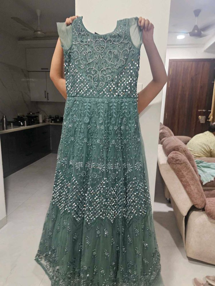 Elegant Sage Green Embellished Formal Dress