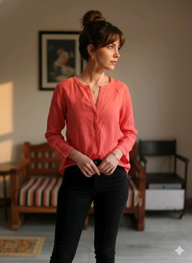 Coral Short Kurti - Long Sleeves