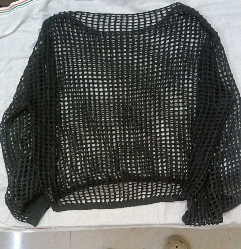 Crochet Mesh Black Top