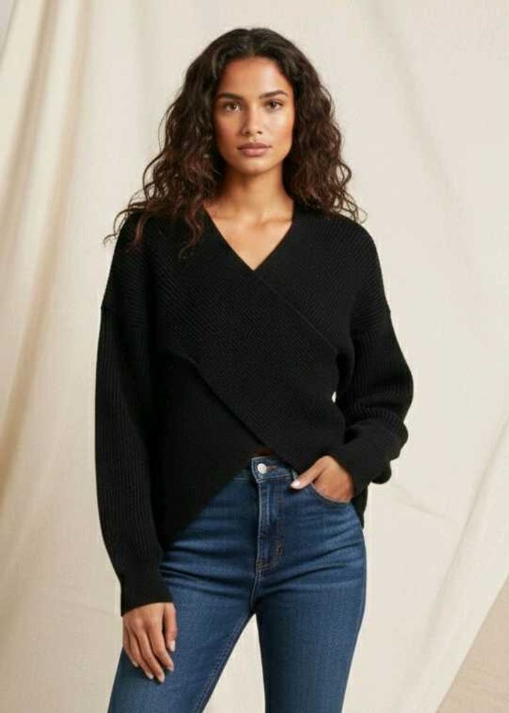 Stylish Black Knit CrissCross Sweater