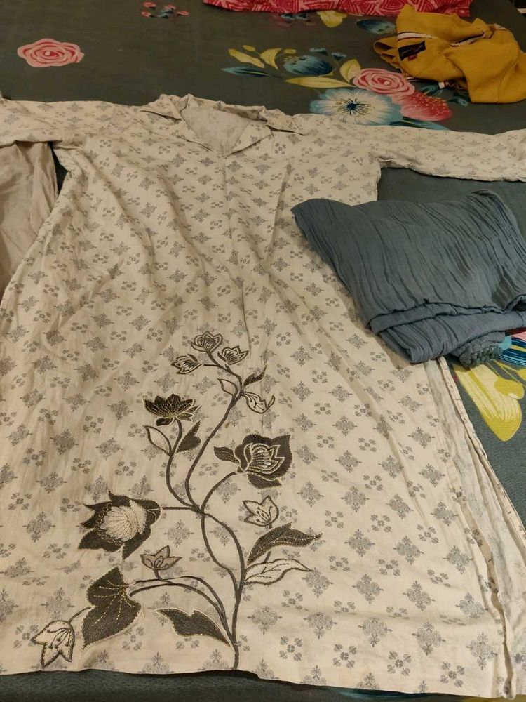 Floral Embroidered Cotton Suit