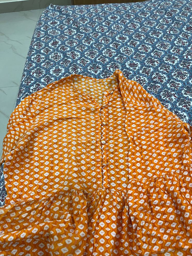 Orange and White Print Tunic