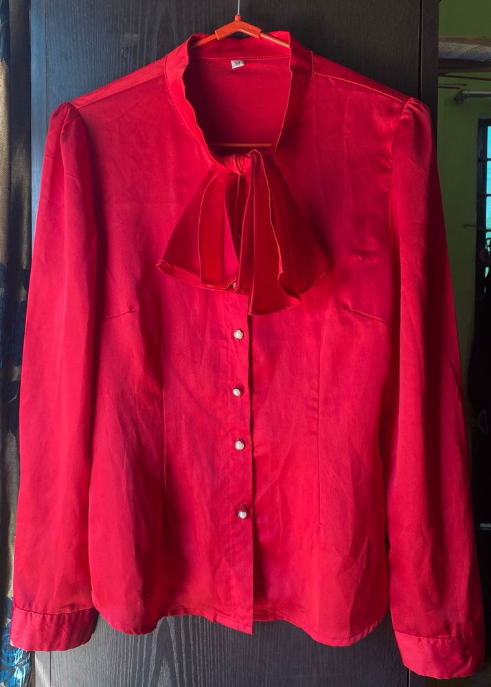 Red Bow Tie Blouse