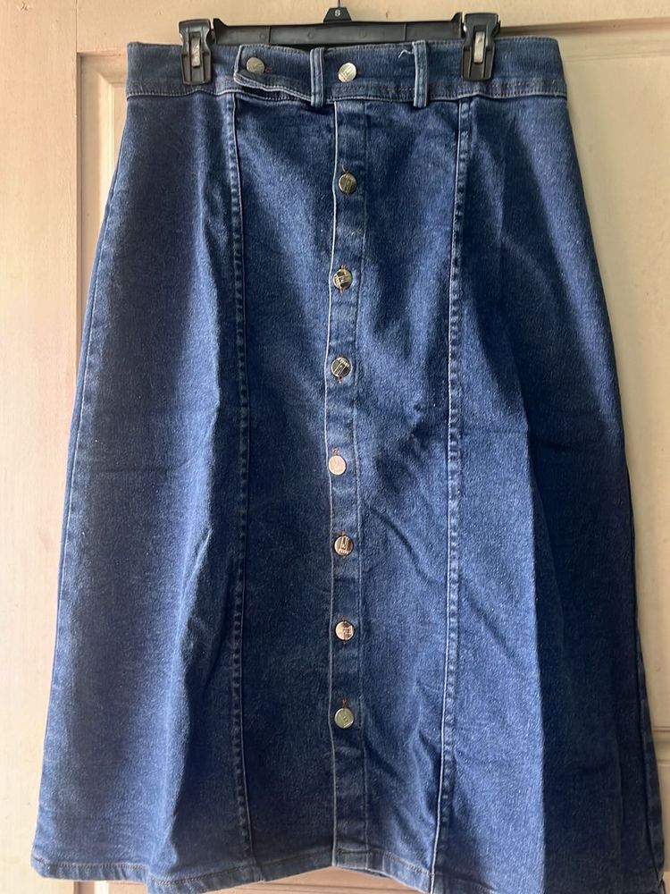 Denim Button-Down A-Line Skirt