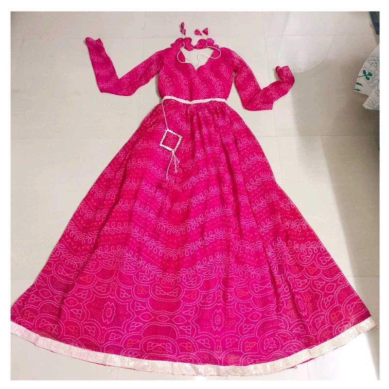 Pink Bandhani Ethnic Gown