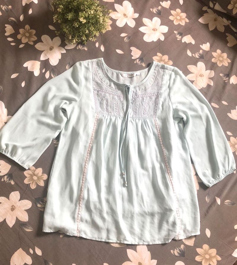 Light Blue Embroidered Top